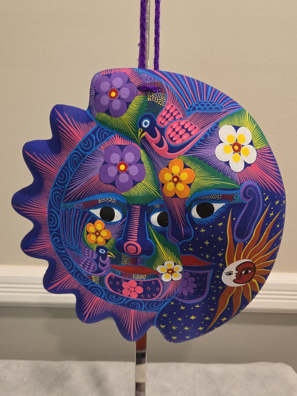 Vibrant Purple Sun & Moon Wall Art - Hand-Painted Home Decor Hecho En Mexico P.M